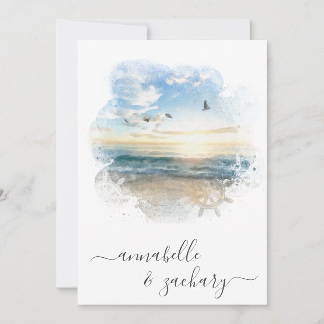Invitation ** Ocean Sea Helm RSVP - Beach QR AR7 Mariage (Devant)