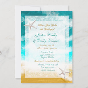 Invitation Ocean Seaside Turquoise Waves Mariage côtier Invi