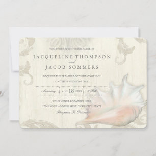 Invitation Ocean Shore Beach Seashell Conch Typographie de la