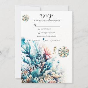 Invitation Ocean Splash Sea Coral Watercolor Wedding RSVP