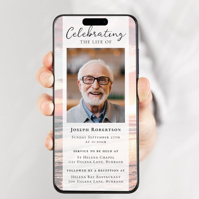 Invitation Ocean Sunset Photo Funérailles Digital Evite (Créateur téléchargé)