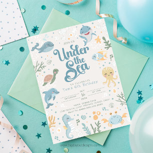 Invitation Océan Thématique 6ème anniversaire Invitation. Enf