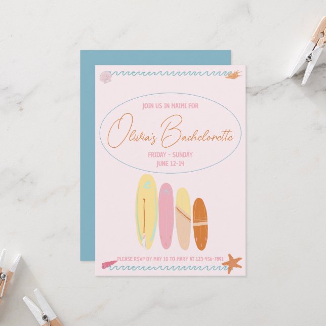 Invitation Ocean Theme Bachelorette — San Diego Thème (Devant/Arrière en situation)