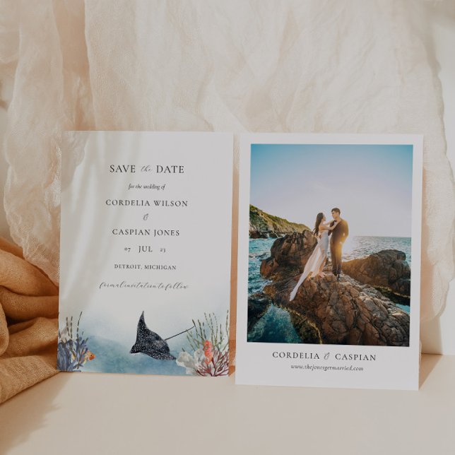 Invitation Océan tropical Enregistrer la date Aquarelle (Créateur téléchargé)