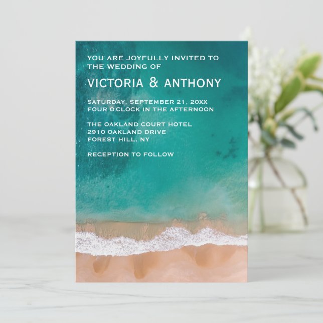 Invitation Ocean Wave, Mariage plage (Debout devant)