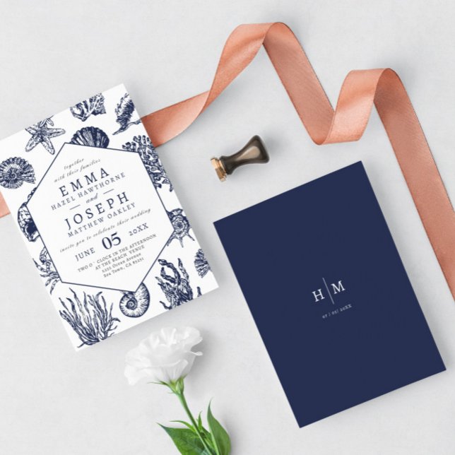 Invitation océanique classique nautique bleu marine Mariage (Créateur téléchargé)