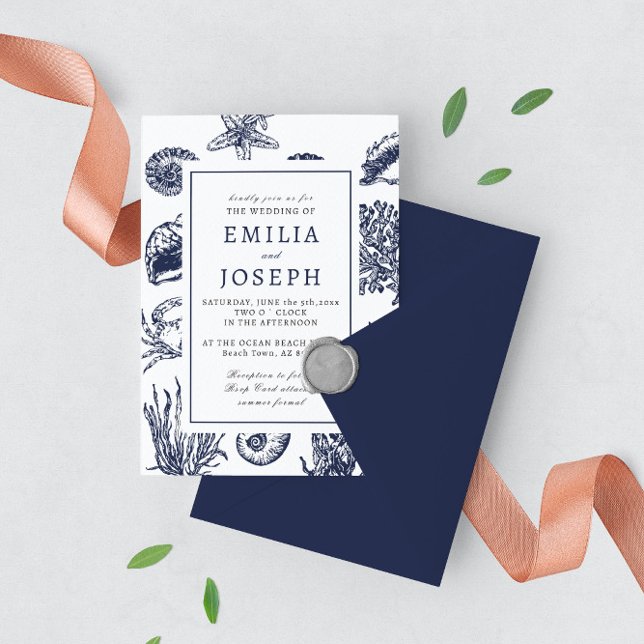 Invitation Océanique nautique classique bleu marine foncé 3 M (Créateur téléchargé)