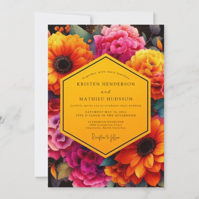 Invitation Ochre Floral Bloom Wedding (Devant)