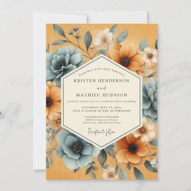 Invitation Ochre Floral Whimsy Wedding (Devant)