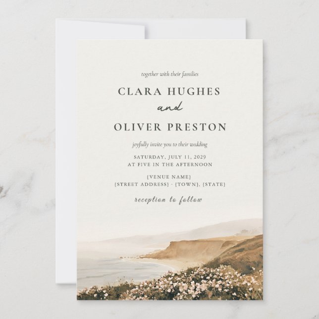 Invitation Ochre Olive Écriture Beach Rose Cape Cod Mariage  (Devant)
