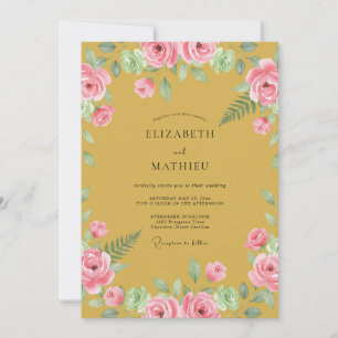Invitation Ocre Rose Romance Botanique Mariage