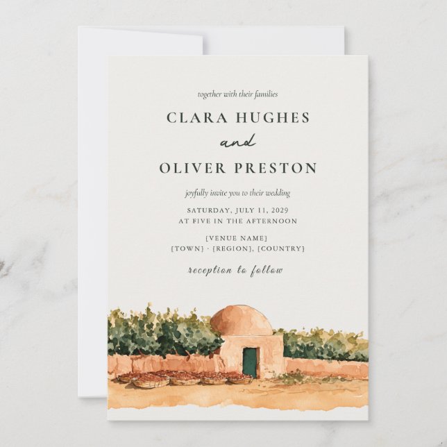 Invitation Ocre Terracotta Oliviers Mariage Script  (Devant)