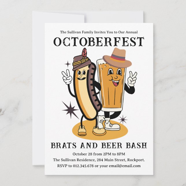 Invitation Octoberfest Brats et bière Fall Party Retro (Devant)