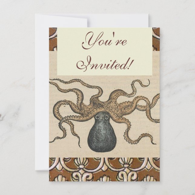 Invitation Octopus Kraken Illustration Vintage (Devant)