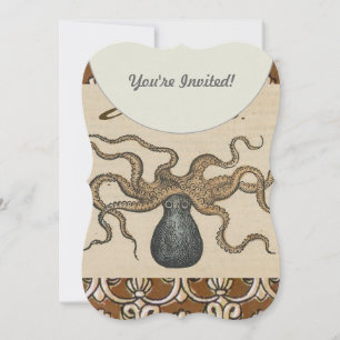 Invitation Octopus Kraken Illustration Vintage