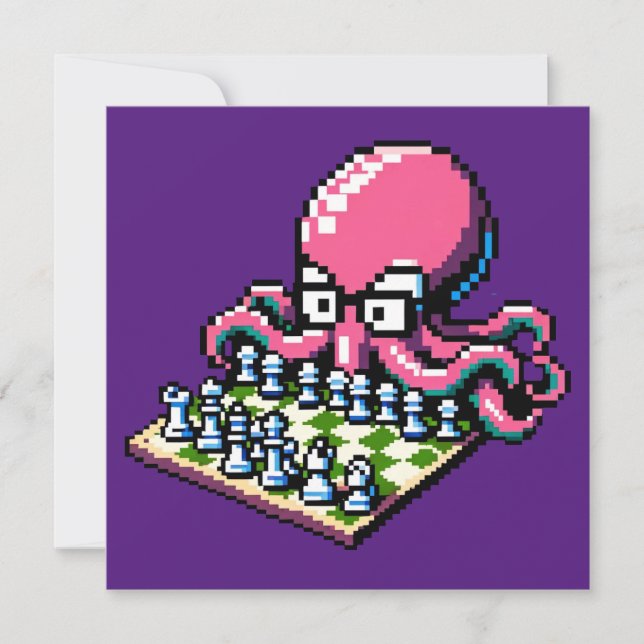 Invitation Octopus Maître d'échecs - Drôle stratégie Pixel Ar (Devant)