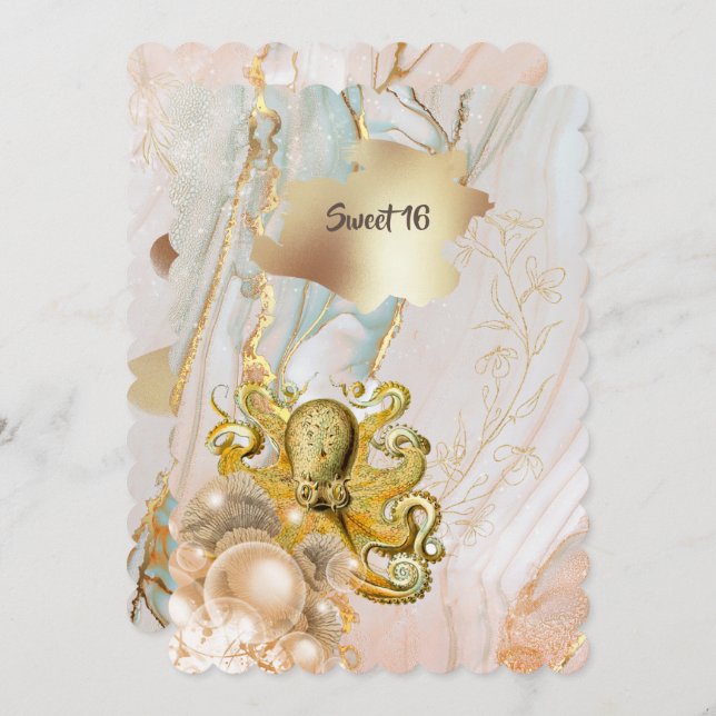 Invitation Octopus marine or élégant Quinceanera (Devant / Derrière)