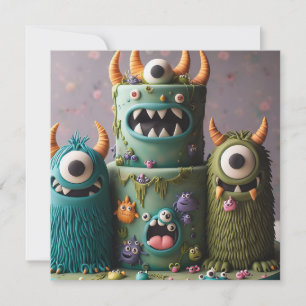 INVITATION ODDBALL COMIQUE KOOKY MONSTER CAKE ANNIVERSAIRE