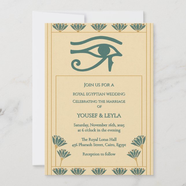 Invitation OEil royal égyptien Horus & Lotus Mariage d'or (Devant)