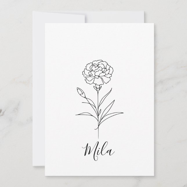 Invitation Œillet de janvier personnalisé Fleur de naissance (Devant)