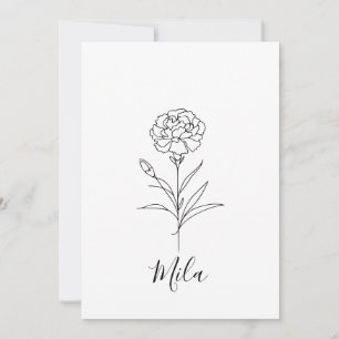 Invitation Œillet de janvier personnalisé Fleur de naissance