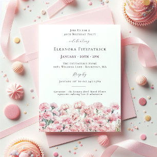 Invitation Œillet rose pour 40e anniversaire Fleur de naissan