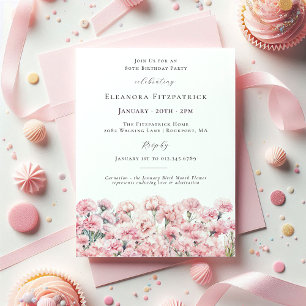 Invitation Œillet rose pour 80e anniversaire Fleur de naissan