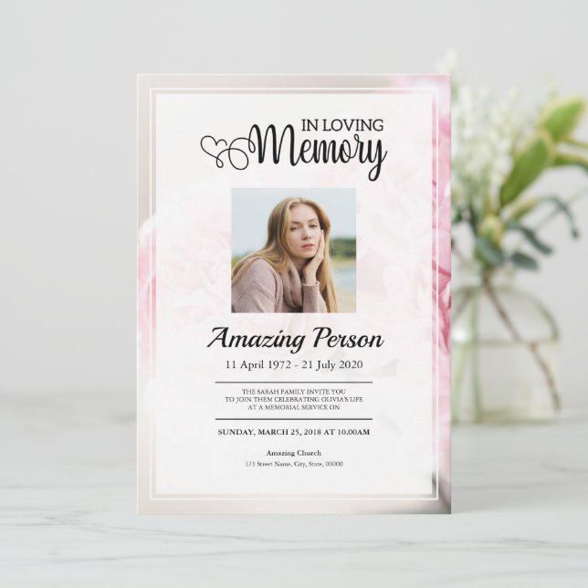 Invitation Oeillette rose Ordre funéraire (Debout devant)