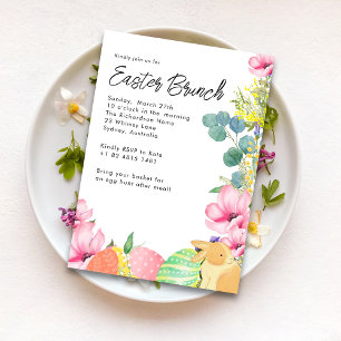 Invitation Œuf de Pâques floral aquarelle Lapin Brunche de Pâ