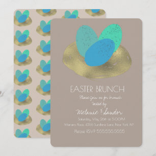 Invitation Œuf de Pâques Tacheté Or Nid Dîner Brunch Famille