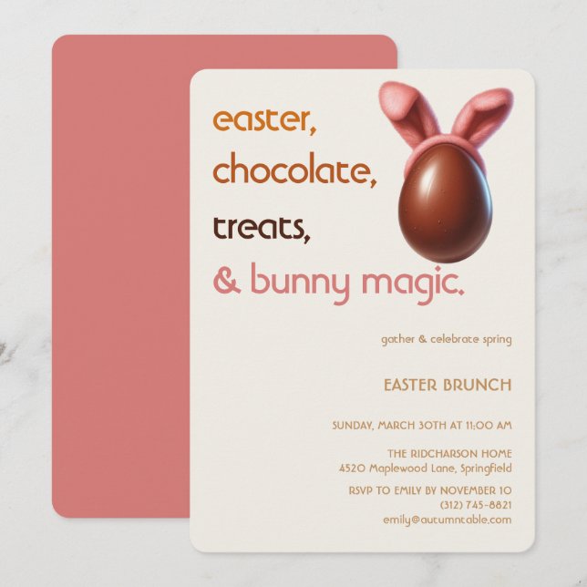 Invitation Œuf en Chocolat de Pâques Fête Douce du (Devant / Derrière)
