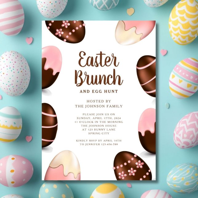 Invitation Oeufs au chocolat mignons Brunch de Pâques (Elegant Egg Hunt And Easter Brunch Invitation)