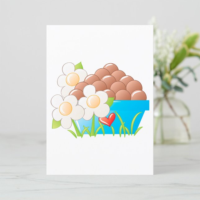 Invitation Œufs dans un bol bleu avec des fleurs et un cœur (Créateur téléchargé)