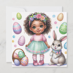 Invitation Oeufs de Pâques Black Girl Bunny Aquarelle