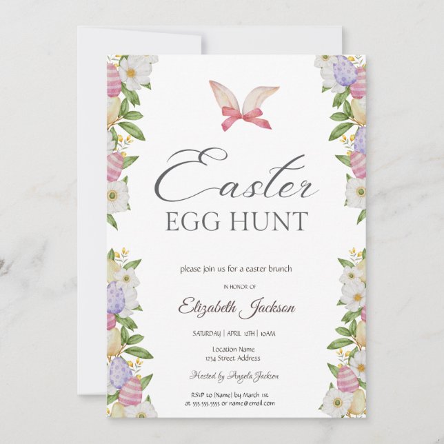 Invitation Oeufs de Pâques Bunny Oreilles Fleurs Brunch & Bub (Devant)