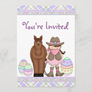 Invitation Oeufs de Pâques, de Cheval et de Cowgirl Invitatio