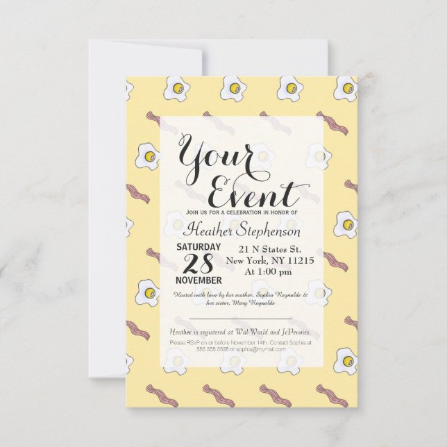 Invitation Oeufs et Bacon Petit déjeuner Foodie Funny Motif (Devant)