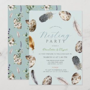 Invitation Oeufs et plumes Baby shower de la fête de nidifica