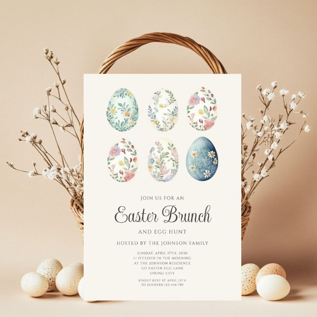 Invitation Œufs Floraux Élégants Brunches de Pâques  (Créateur téléchargé)