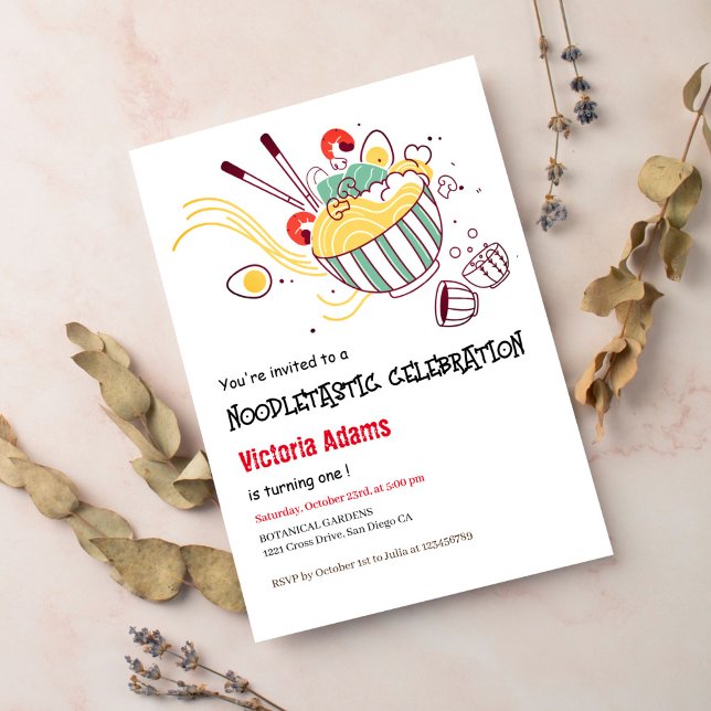 Invitation Oeufs piqués à la main nouilles Ramen BBQ Annivers (Créateur téléchargé)