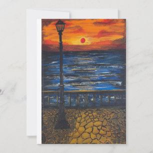 Invitation œuvre d'art faite main / Coucher de soleil au bord