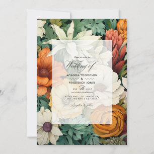 Invitation Off-White, Hunter Green, Brown et Mariage orange