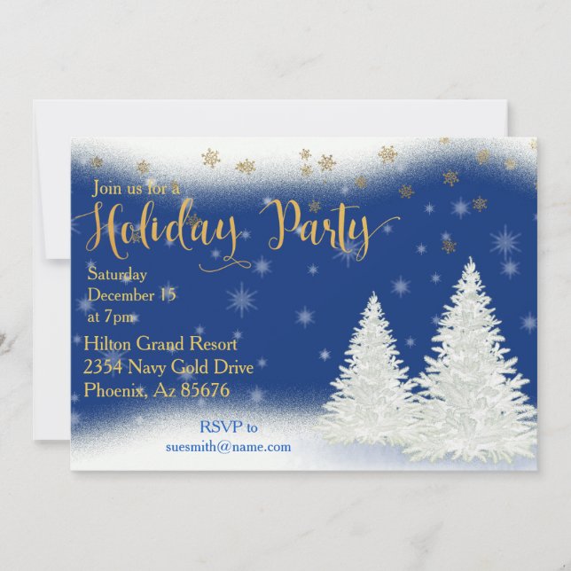 Invitation Office Holiday Fête Snowflakes Gold Landcape (Devant)