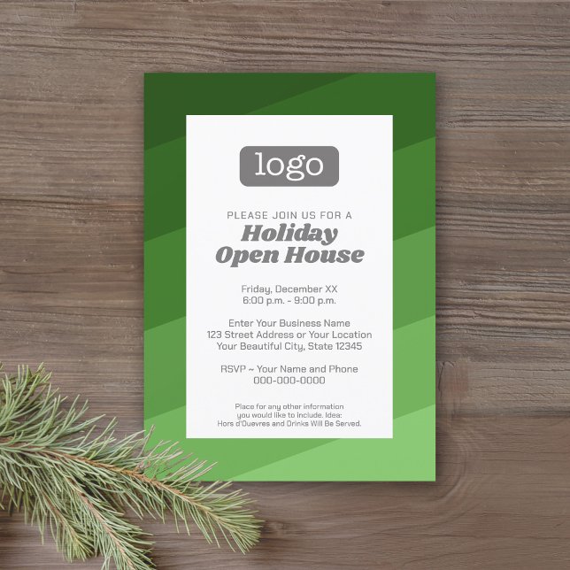 Invitation Office Party avec logo de l'entreprise - rétro les (Office Holiday Party Invitation with retro green stripes and a vintage vibe.)
