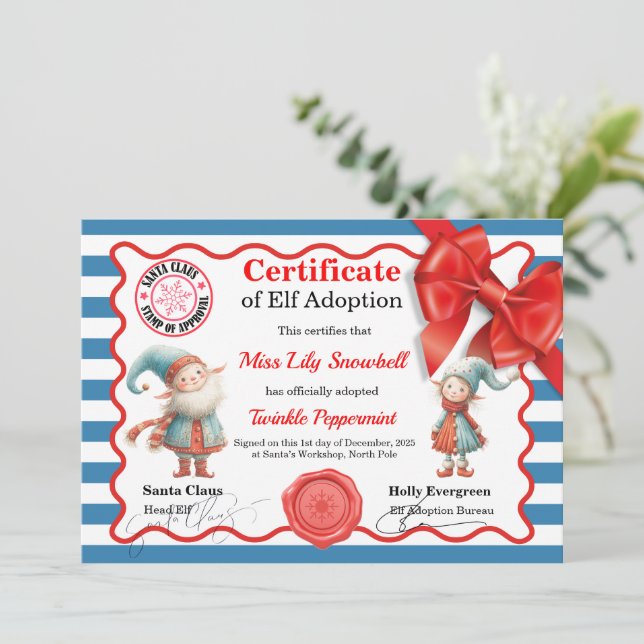 Invitation Official North Pole Elf Adoption Certificate  (Debout devant)