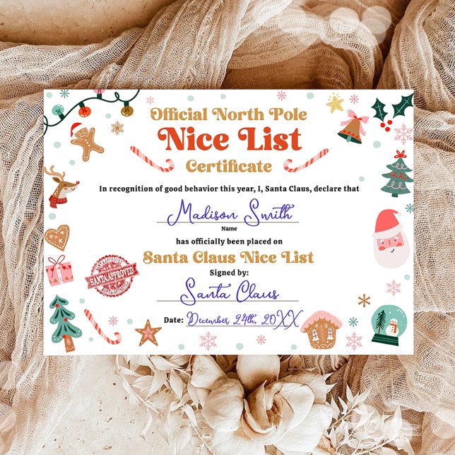 Invitation Official North Pole Nice List Certificate Santa (Créateur téléchargé)