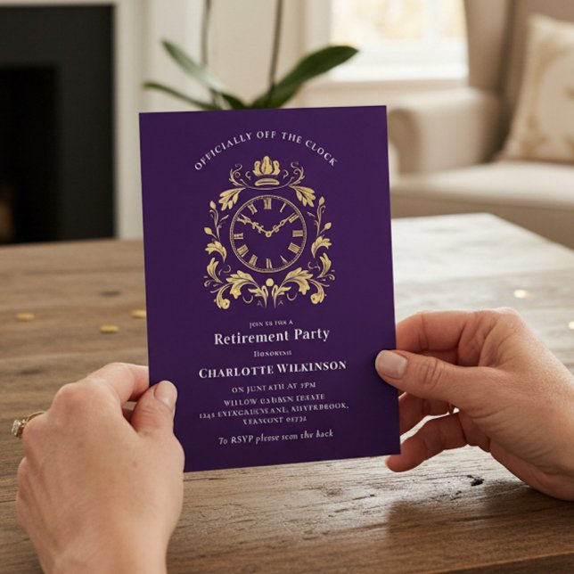 Invitation Officially Off The Clock Gold Scroll Retirement  (Créateur téléchargé)