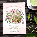 Invitation Officially Thir-tea Matcha Birthday Brunch Tea<br><div class="desc">Celebrate a milestone in style with this "Officially Thir-tea" matcha themed birthday invitation. This charming design is illustrated in the style of hand painted watercolor drawings of a floral teapot, a creamy matcha latte, and delicious matcha toast topped with strawberries. Perfect for a 30th, 40th, 50th, 60th birthday afternoon tea...</div>