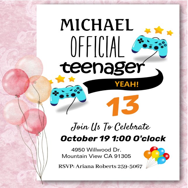 Invitation officielle d'anniversaire pour un adole (Créateur téléchargé)