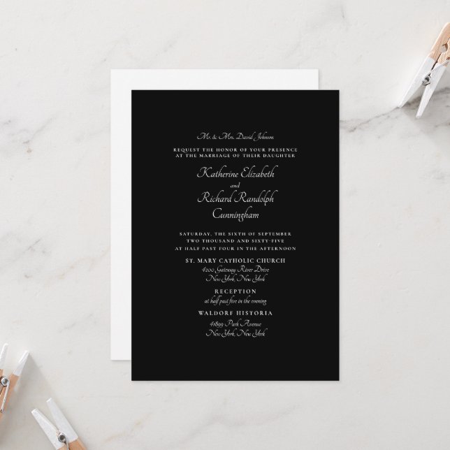 Invitation officielle de mariage noir des parents  (Devant/Arrière en situation)